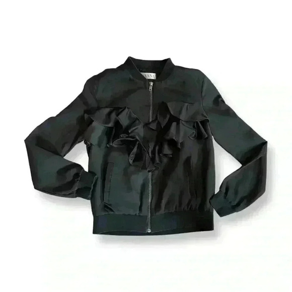 Havana Jackets & Blazers - Black Ruffle Bomber Jacket Size Small